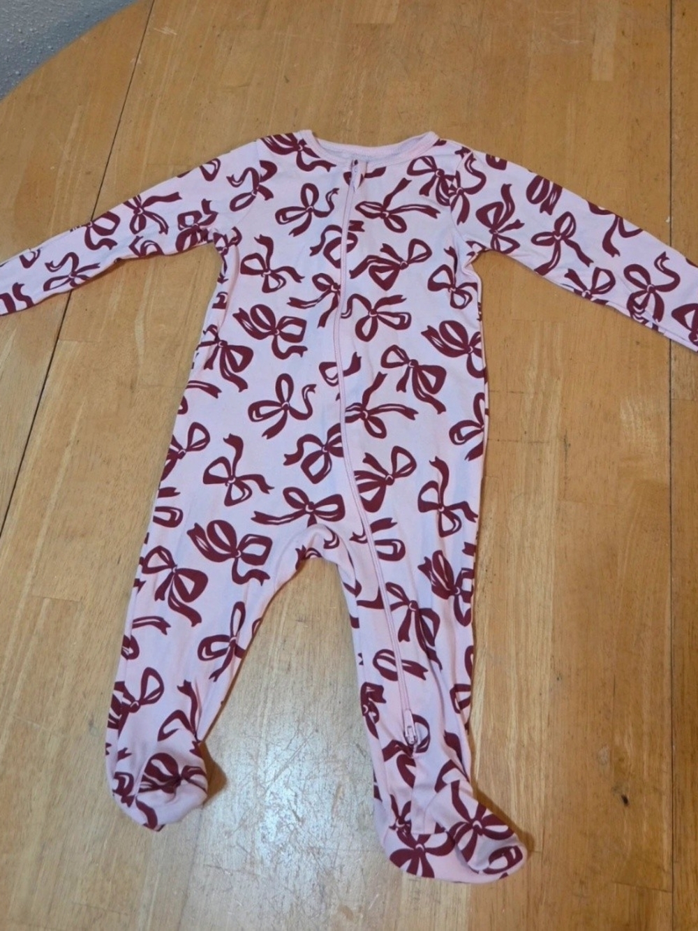 wonder nation Pink Footed One-Piece with Burgundy Bow Print